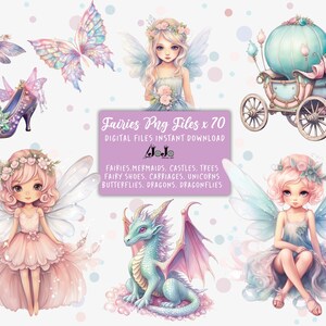 Fairy Clipart PNG Bundle, Fantasy Watercolor Illustrations, Cute ...
