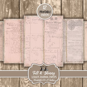 Ledger Tall and Skinny Junk Journal Pages, Neutral Scrapbook Kit ...