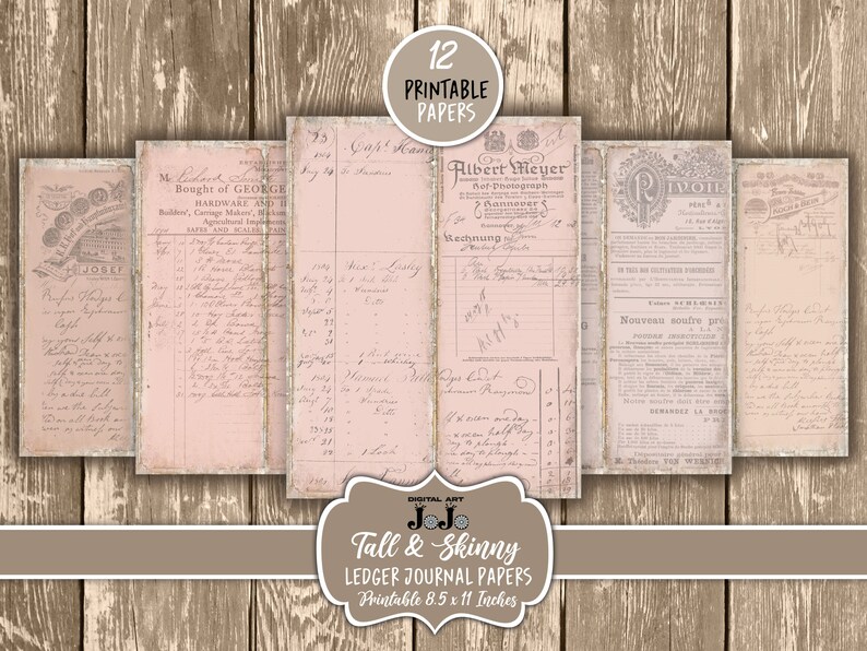 Ledger Tall and Skinny Junk Journal Pages, Neutral Scrapbook Kit ...