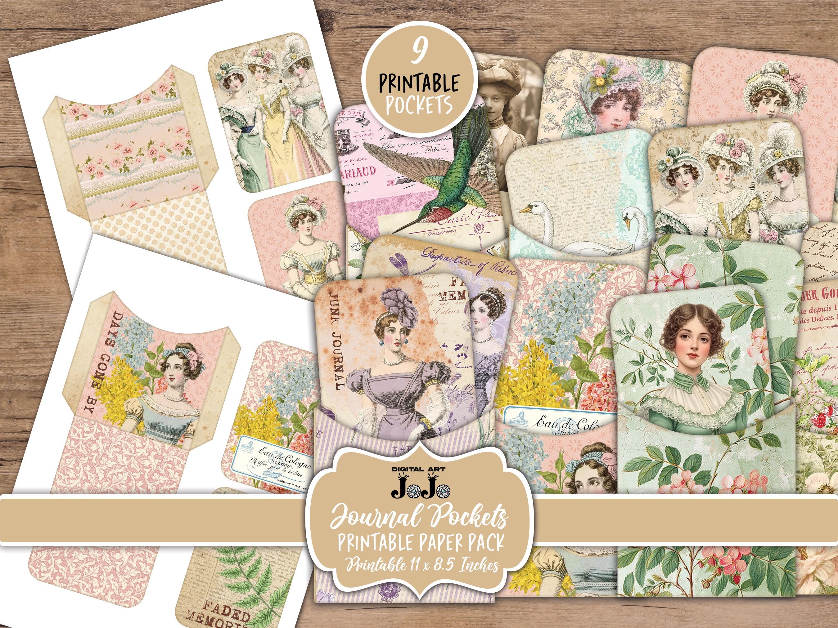 Neutral Junk Journal Pockets, Printable Ephemera Tags, Vintage Shabby ...