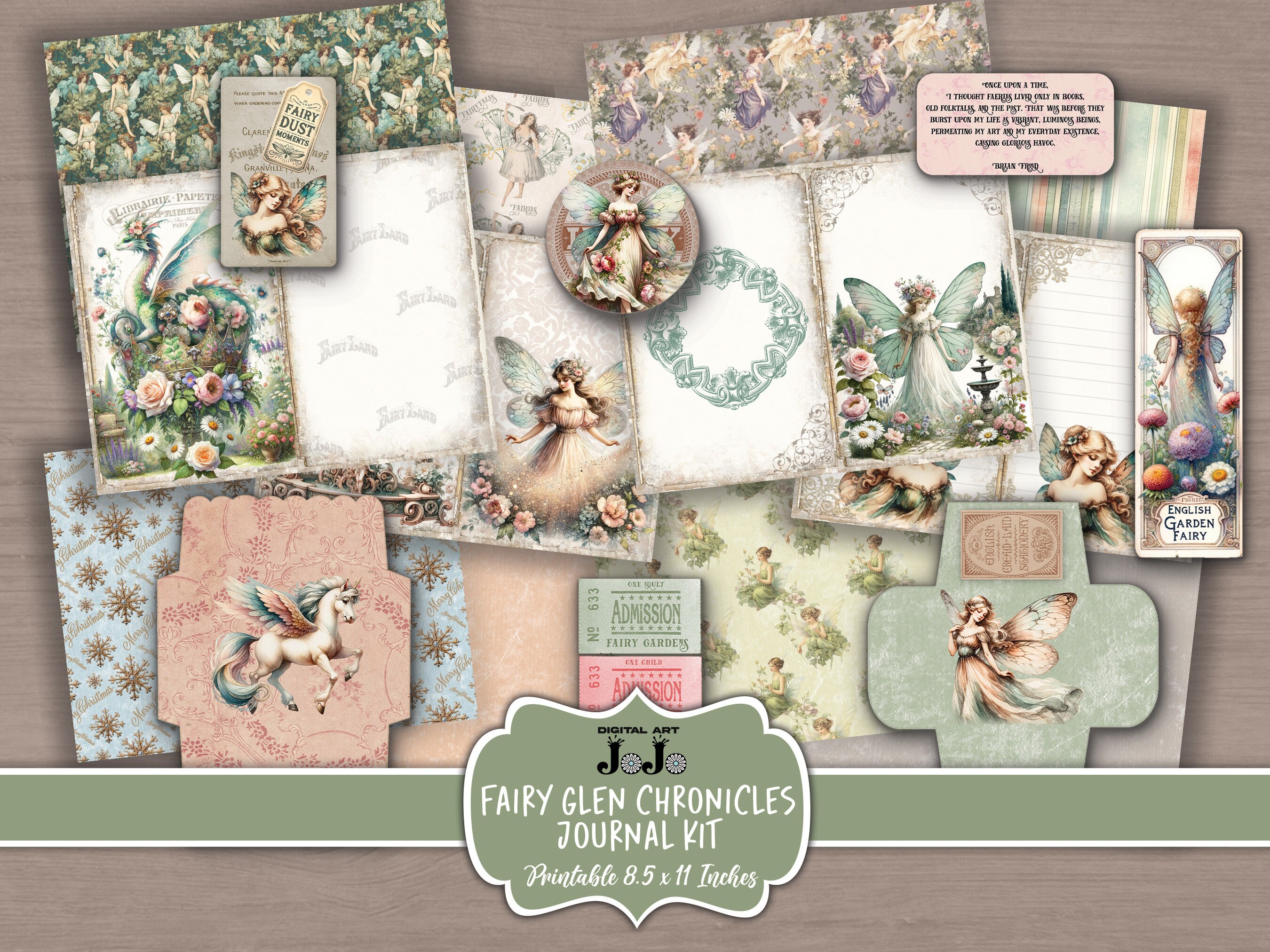 Fairy Junk Journal Printable Kit, Pastel Scrapbook Paper Set, Vintage ...