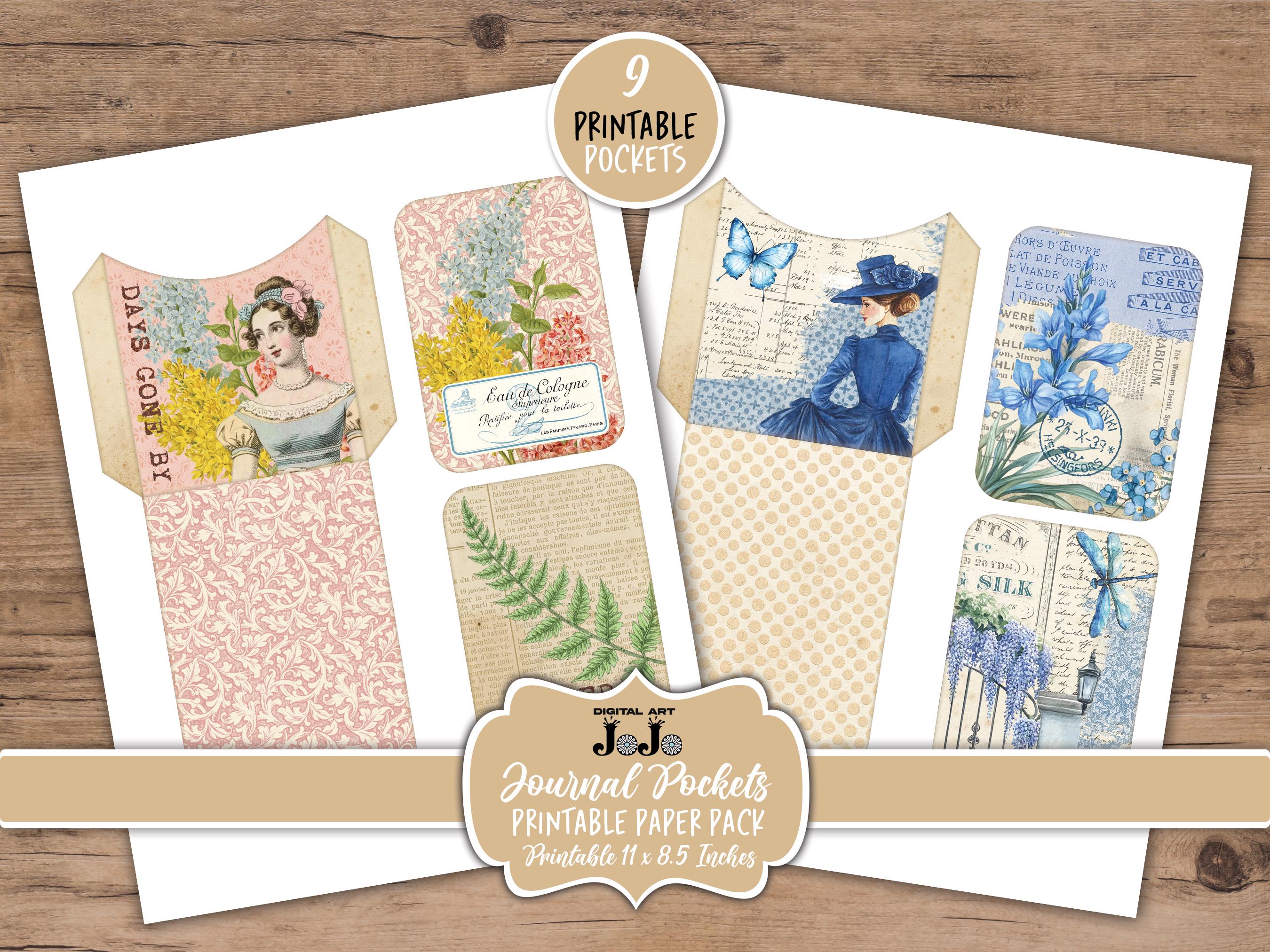 Neutral Junk Journal Pockets, Printable Ephemera Tags, Vintage Shabby ...