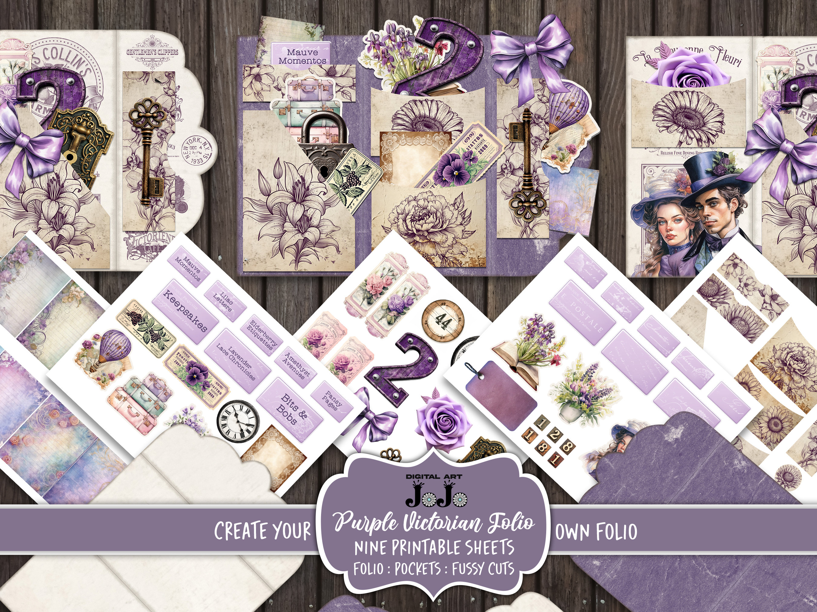 Digital Junk Journal Folio Printable Kit, Vintage Papers, Handmade ...