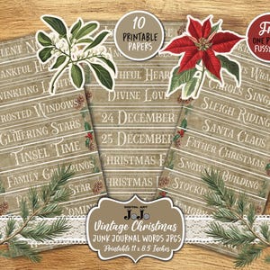 Christmas Junk Journal Word Labels, Vintage Scrapbook Printable Set, Digital Quotes, Collage Xmas Phrase Kit, Ephemera Digi Words Bundle
