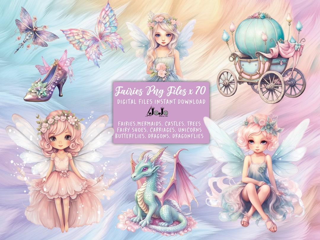 Fairy Clipart PNG Bundle, Fantasy Watercolor Illustrations, Cute ...