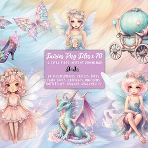 Fee Clipart PNG Bundle, Fantasie Aquarell Illustrationen, süßes Kinderzimmer Dekor, Einladungsbilder, Sofort Download, Kommerzielle Nutzung, Einhorn