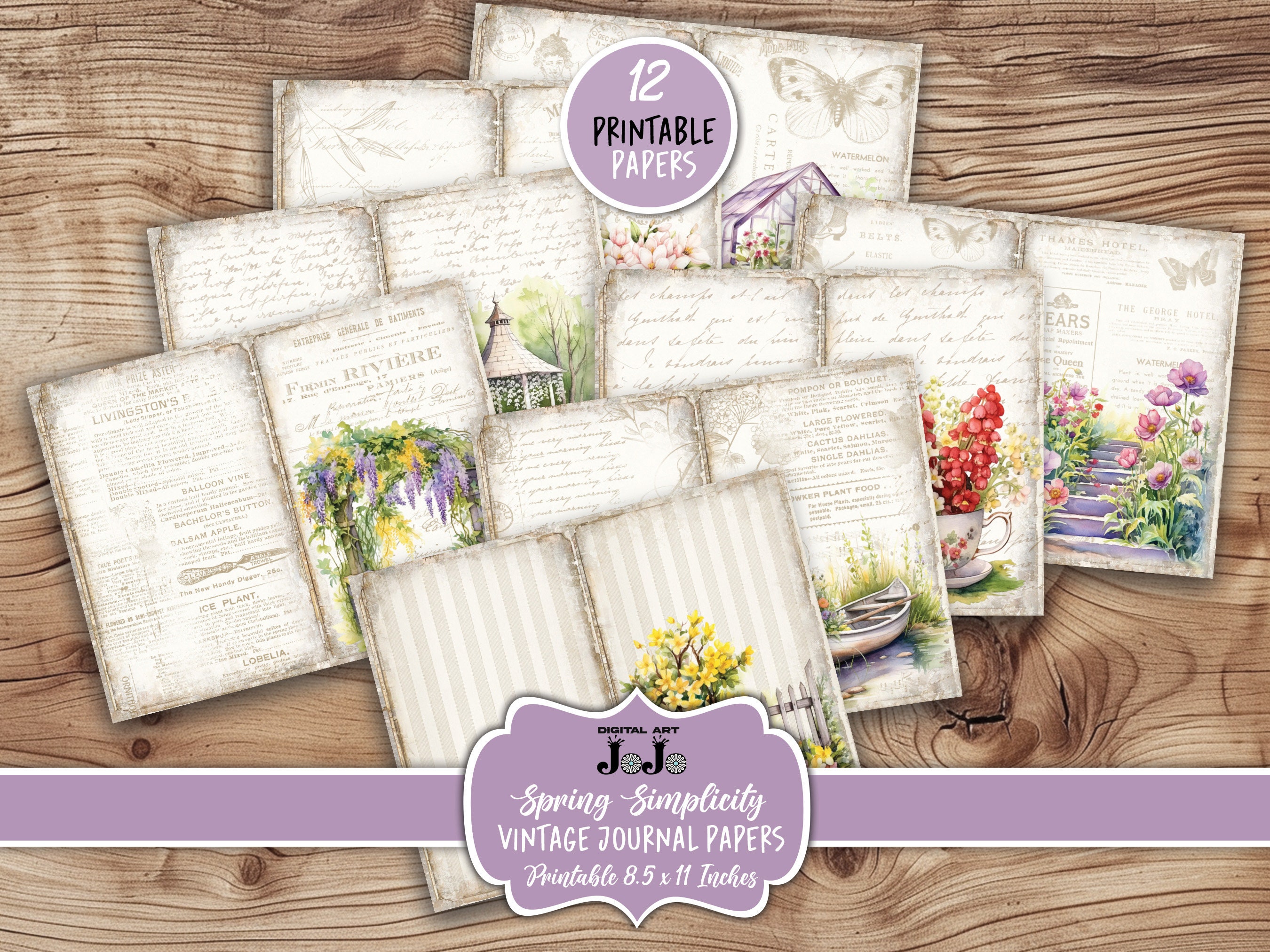 Spring Floral Junk Journal Printable Papers, Vintage Flowers Pages ...