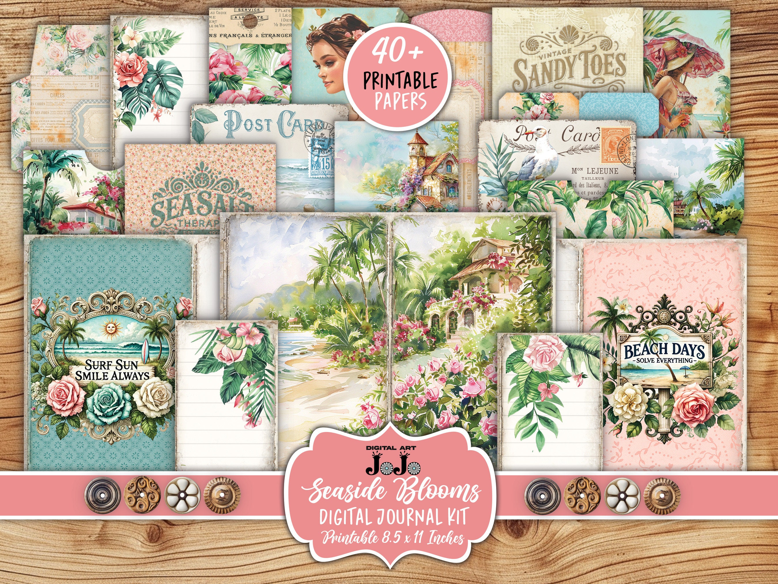 Beach Junk Journal Kit, Digital Summer Papers, Vintage Tropical Pages ...