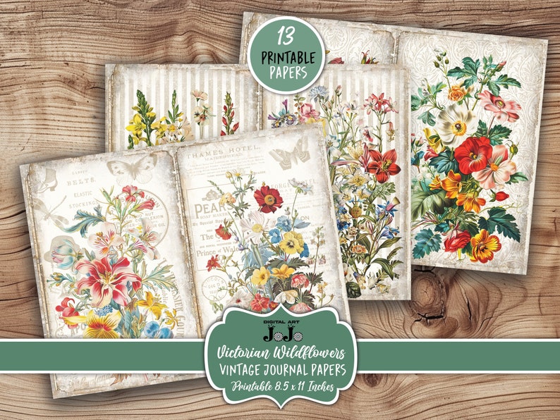 Victorian Flowers Junk Journal Printable Papers, Vintage Floral Pages ...