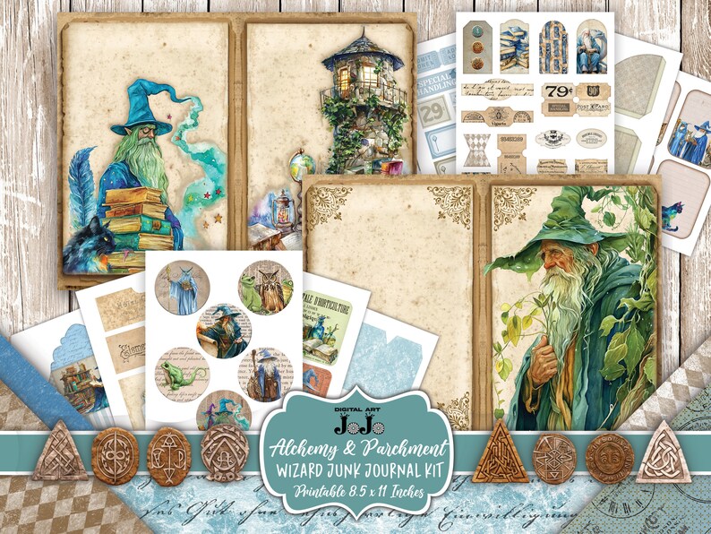 Wizard Junk Journal Kit, Printable Academia Pages, Scrapbook Paper Set ...