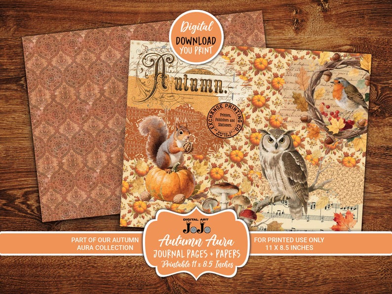 Autumn Junk Journal Pages, Printable Vintage Papers, Digital ...
