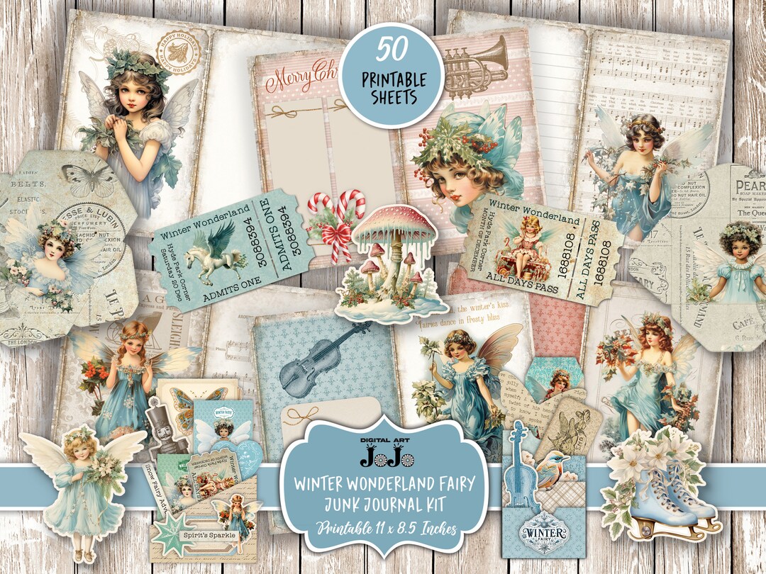 Winter Fairy Junk Journal Kit, Digital Printable Pages, Xmas Ephemera ...
