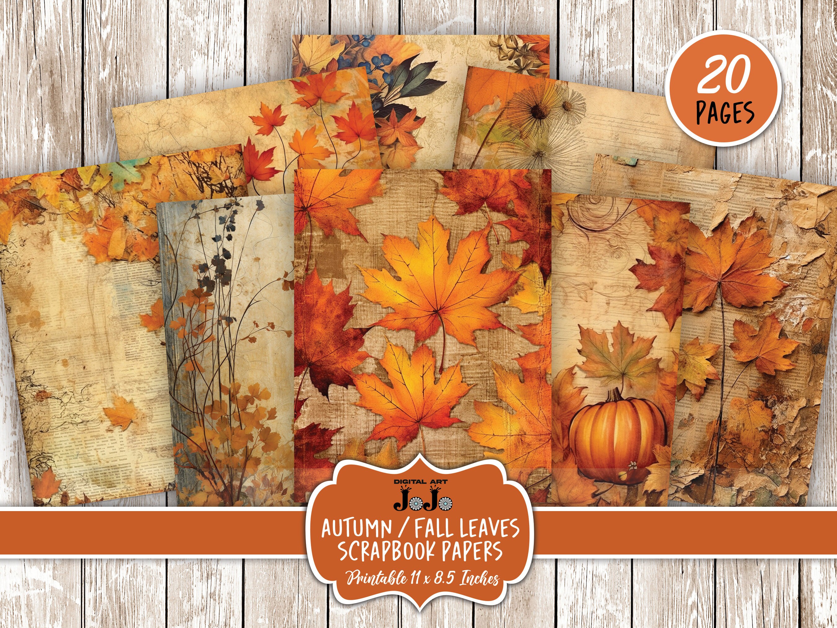 Fall Digital Paper Pack, Nature Printable Scrapbook Sheets, Autumn ...