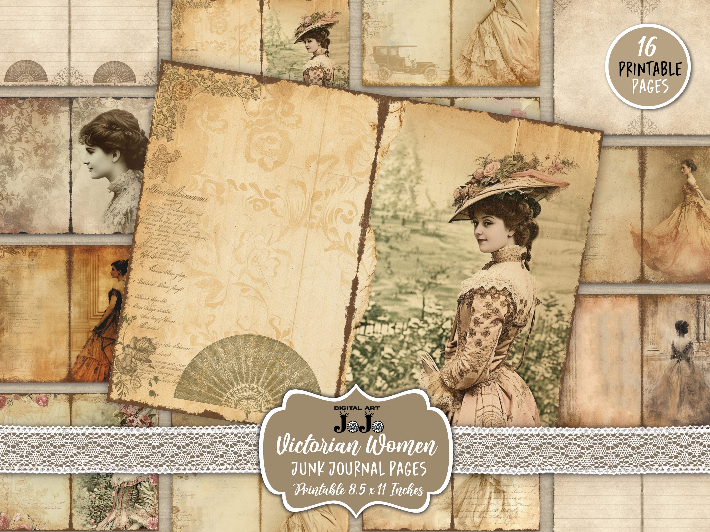 Victorian Woman Junk Journal Pages, Vintage Digital Papers Pack ...