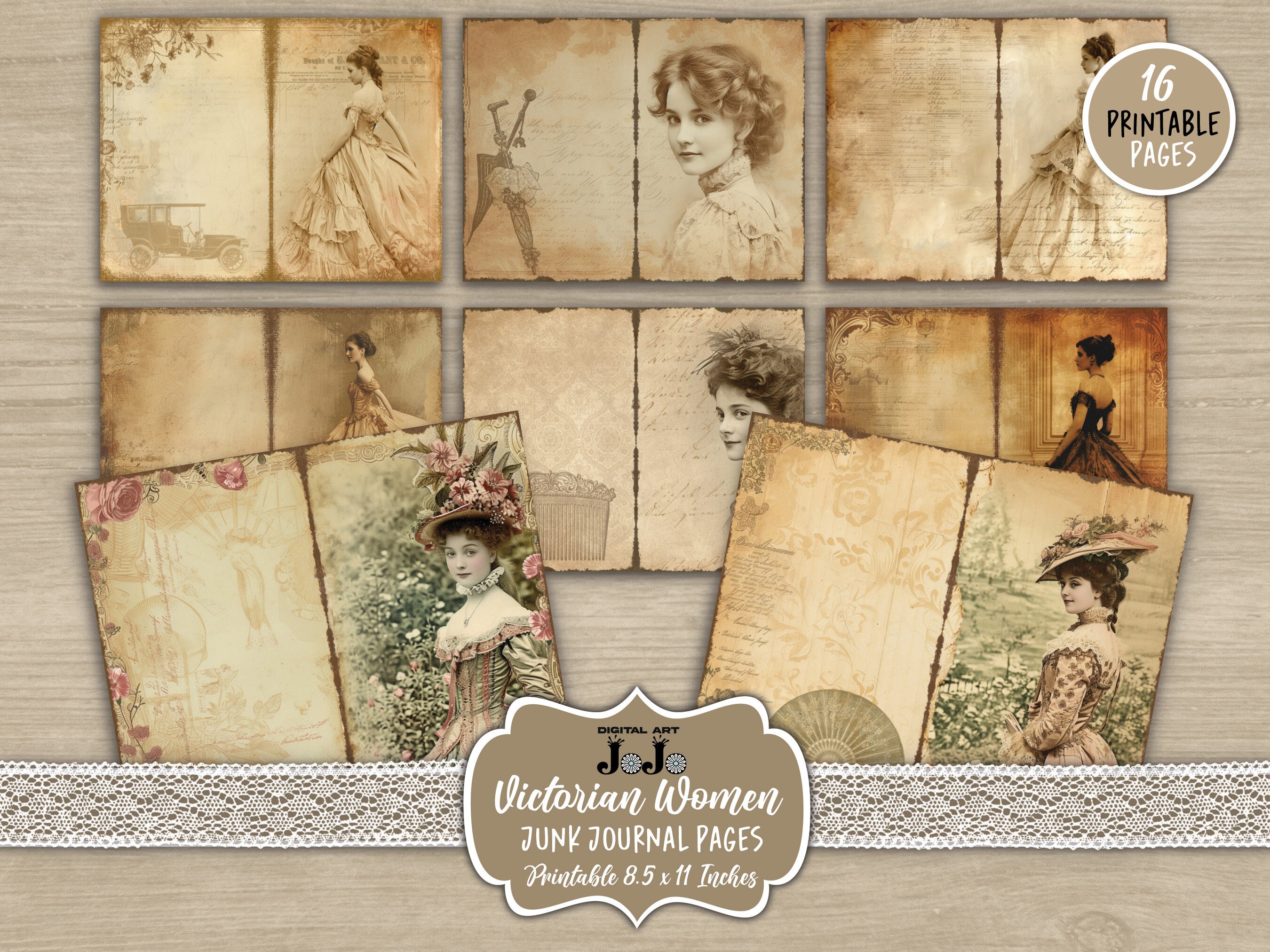 Victorian Woman Junk Journal Pages, Vintage Digital Papers Pack ...