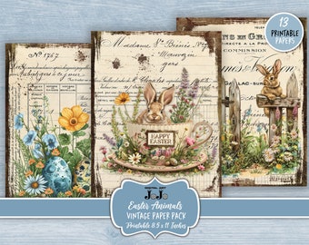 Ostern Junk Journal Seiten Kit, Häschen Sammelalbum Vintage Papiere, Floral Collage Set, digitaler Download, druckbare Ephemera Pack, Handwerk Tiere
