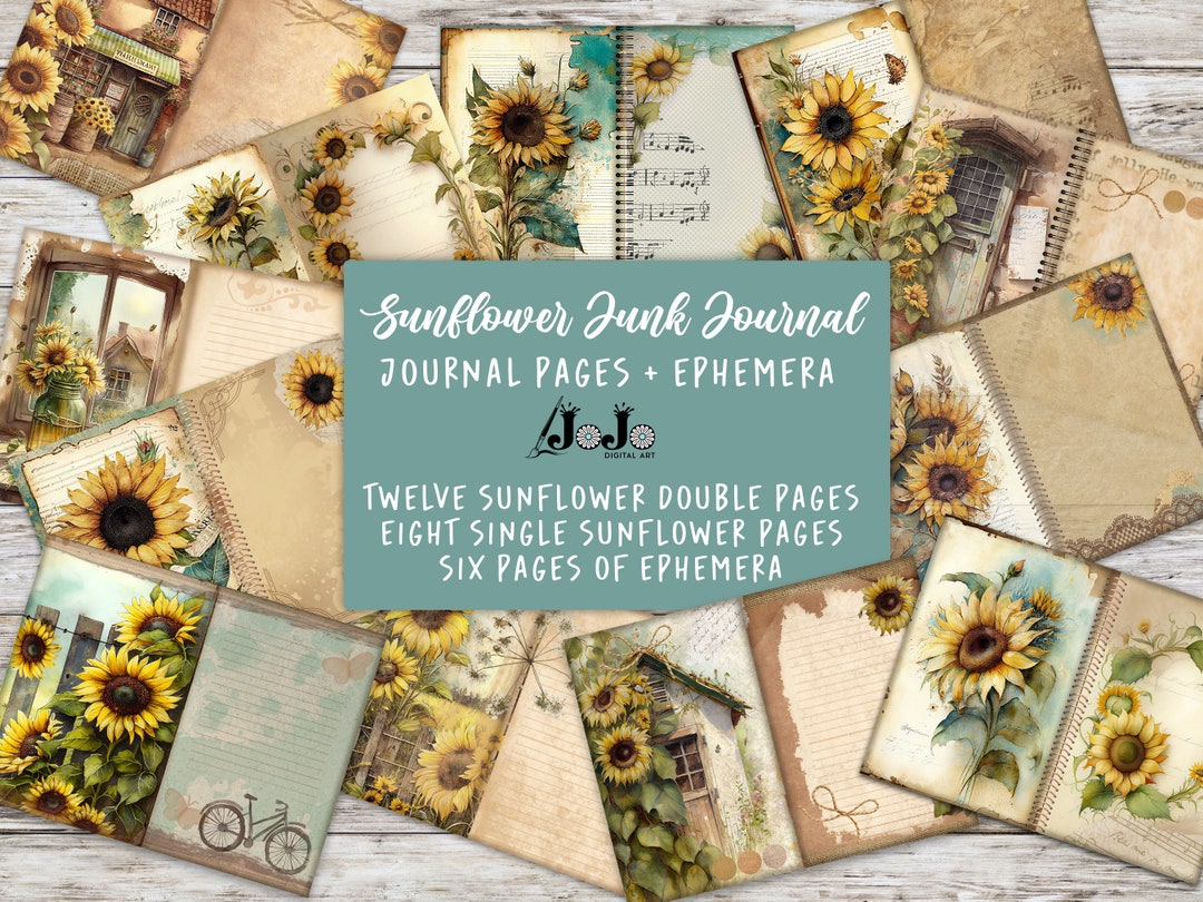 Sunflower Junk Journal Kit, Sunflower Junk Journal Digital Download