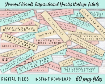 Journal Words, Inspirational Quotes, Printable Ephemera Vintage labels, Digital Download Kit, Typewriter Journaling stickers, Positive Quote