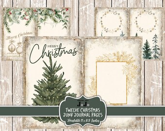 Julklappspapper, digitalt vinterkit, utskrivbara sidor, scrapbookingmaterial, collageark, vintage, julkrubba, träd, tomten