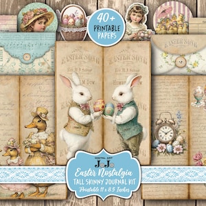 Ostern Skinny Junk Journal Kit, hohe Vintage Scrapbook Papiere, digitaler Download Ephemera, Hase Ei Küken Printables, Tags Lesezeichen Karten