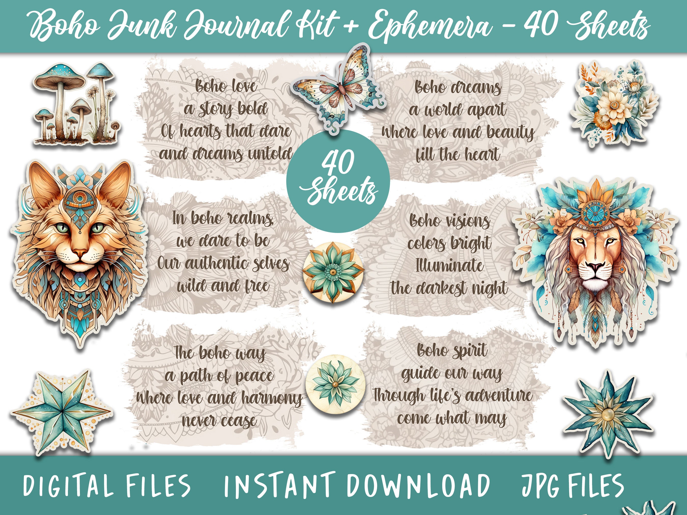 Boho Junk Journal Kits Digital Download Bohemian Printable Papers ...