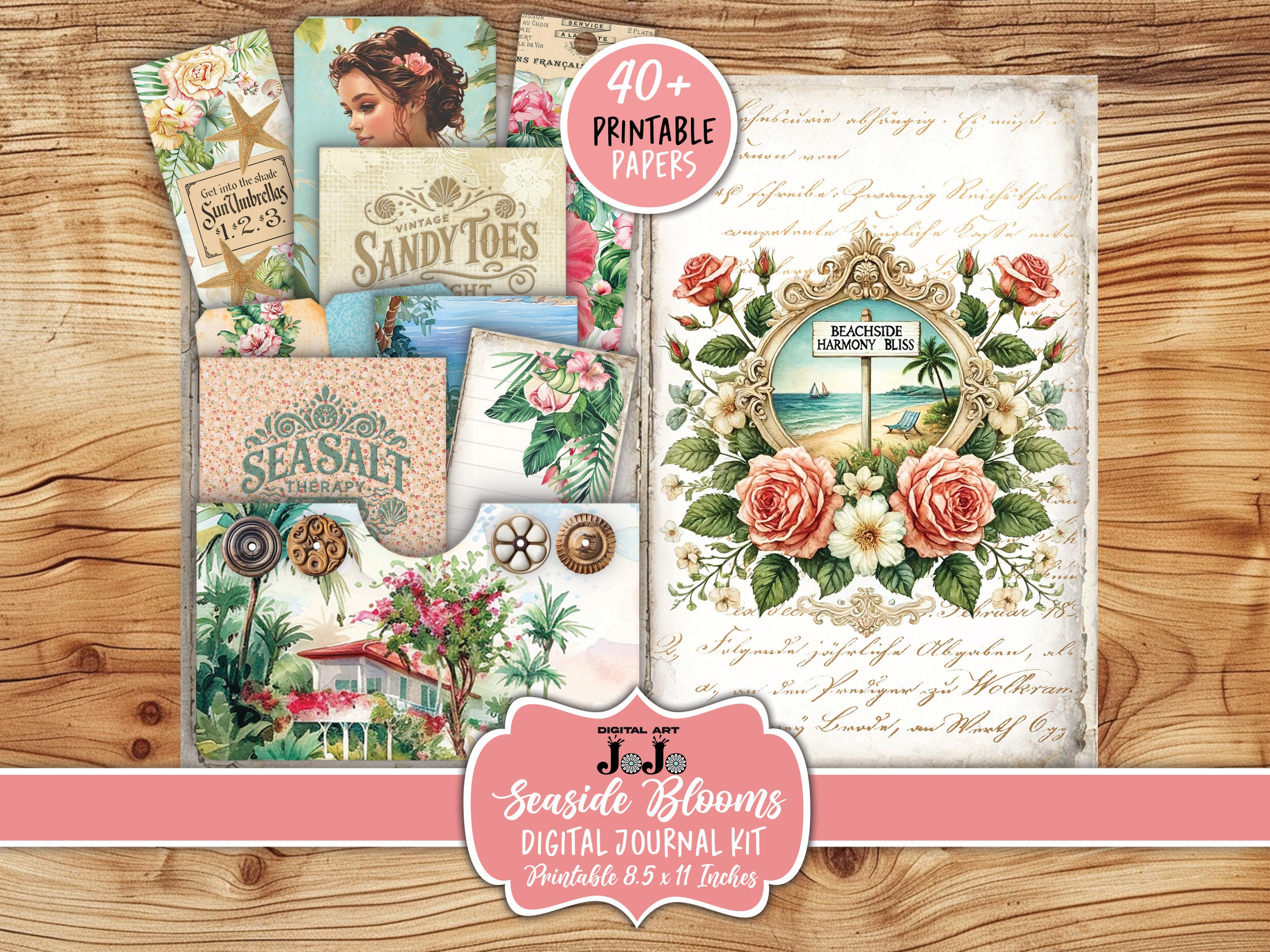 Beach Junk Journal Kit, Digital Summer Papers, Vintage Tropical Pages ...