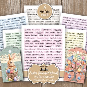 Easter Junk Journal Words Labels, Spring Scrapbook Printable Digital Quotes Set, Collage Religious Phrase Kit, Ephemera Digi Sticker Bundle