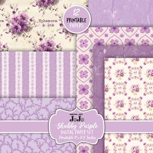 Vintage Purple Floral Digital Pages, Lilac Printable Scrapbook Papers, Ephemera Floral Flowers Collage Sheets, Junk Journal Supplies Craft