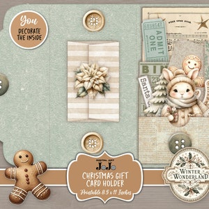 Weihnachtsgeschenk Kartenhalter Kit, Printable Junk Journal Ephemera, Digital Download, Vintage Scrapbook Set, Folio Geschenk für sie Gutschein Coupon