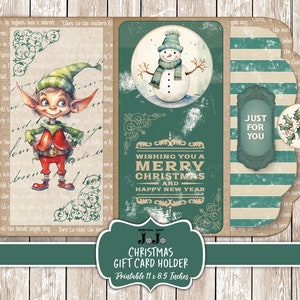 Kit de portatarjetas de regalo de Navidad, efímera imprimible para diario basura, descarga digital, juego de álbumes de recortes vintage, bolsa de cupones con vales de regalo para ella