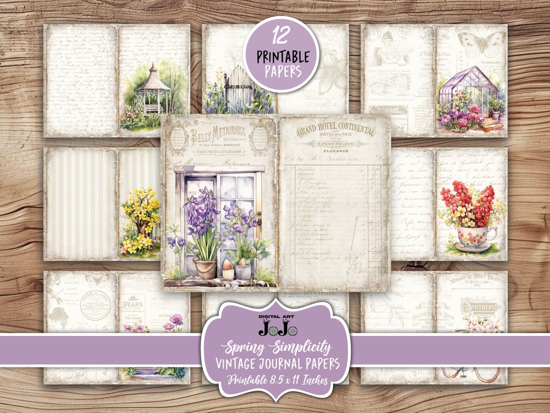 Spring Floral Junk Journal Printable Papers, Vintage Flowers Pages ...