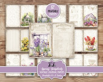 Spring Floral Junk Journal Printable Papers, Vintage Flowers Pages, Wildflower Scrapbook, Digital Download, Summer Digital Pack, Shabby Chic