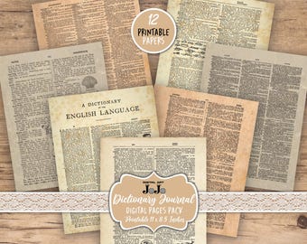 Junk Journal Dictionary Definition Pages, Vintage Printable Paper, Book Page Ephemera, Neutral Digital Download Set, Scrapbook Collage Pack