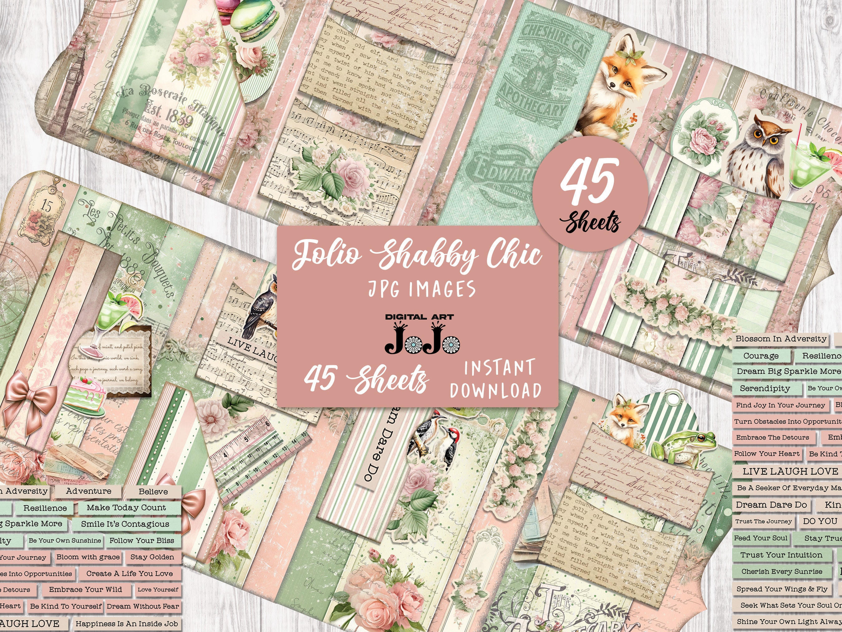 Digital Junk Journal Folio Printable Kit Shabby Chic Papers - Etsy