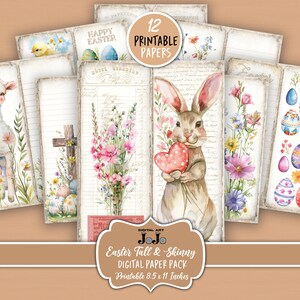 Pages de journal de Pâques grands et maigres, papiers vintage de scrapbooking de Pâques, kit de collage floral, téléchargement numérique, ensemble éphémère mince lapin