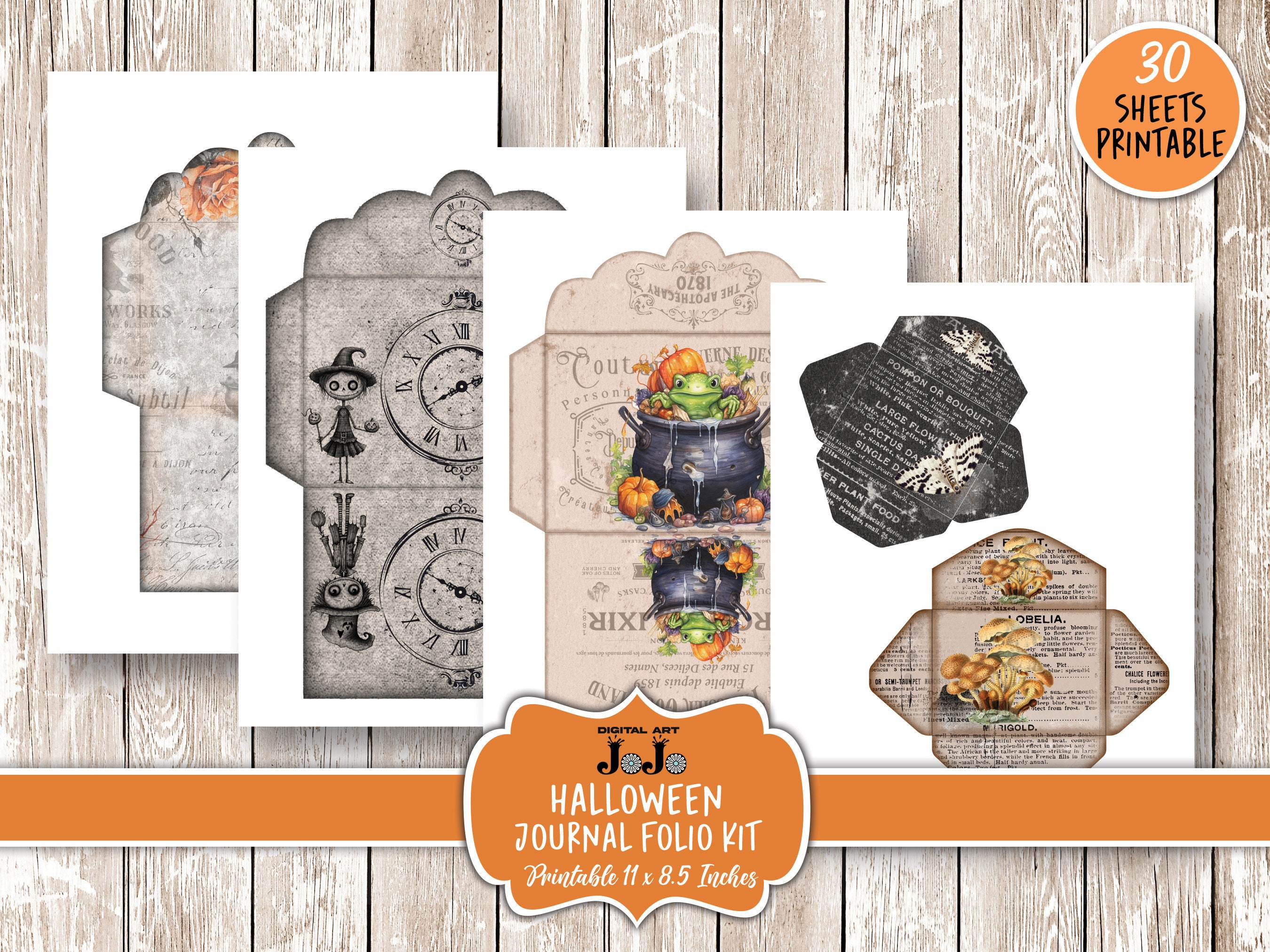 Digital Junk Journal Folio, Halloween Printable Kit, Spooky Vintage ...