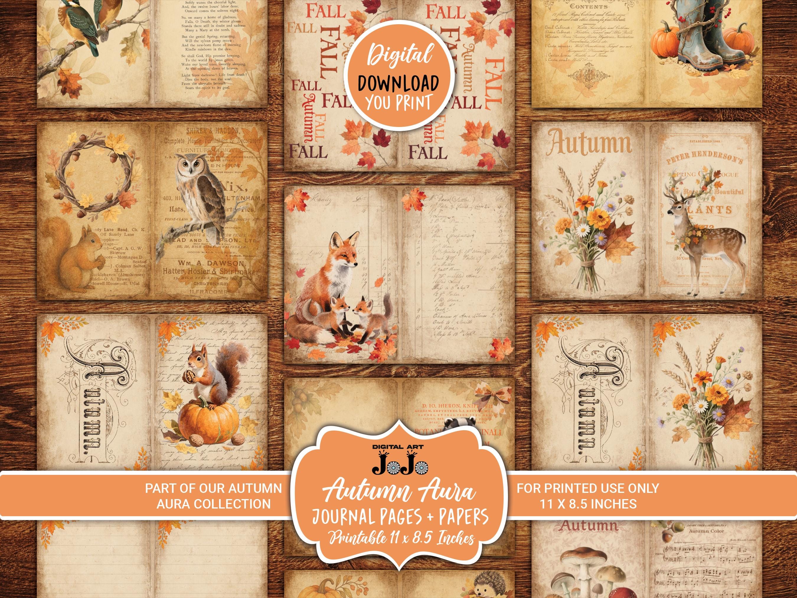 Autumn Junk Journal Pages, Printable Vintage Papers, Digital ...