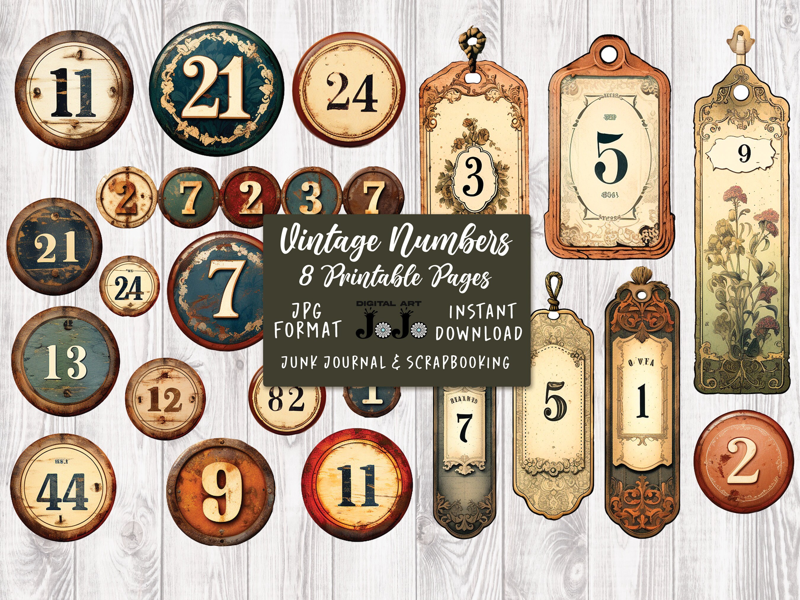 Journaling Number Junk Journal Numbers, Printable Vintage Embellishments, Old Distressed ...