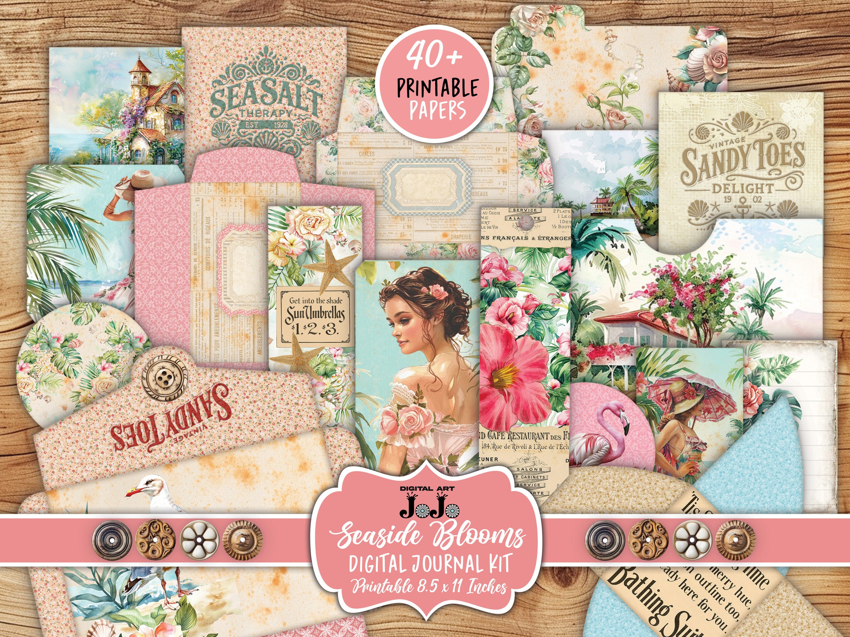 Beach Junk Journal Kit, Digital Summer Papers, Vintage Tropical Pages ...