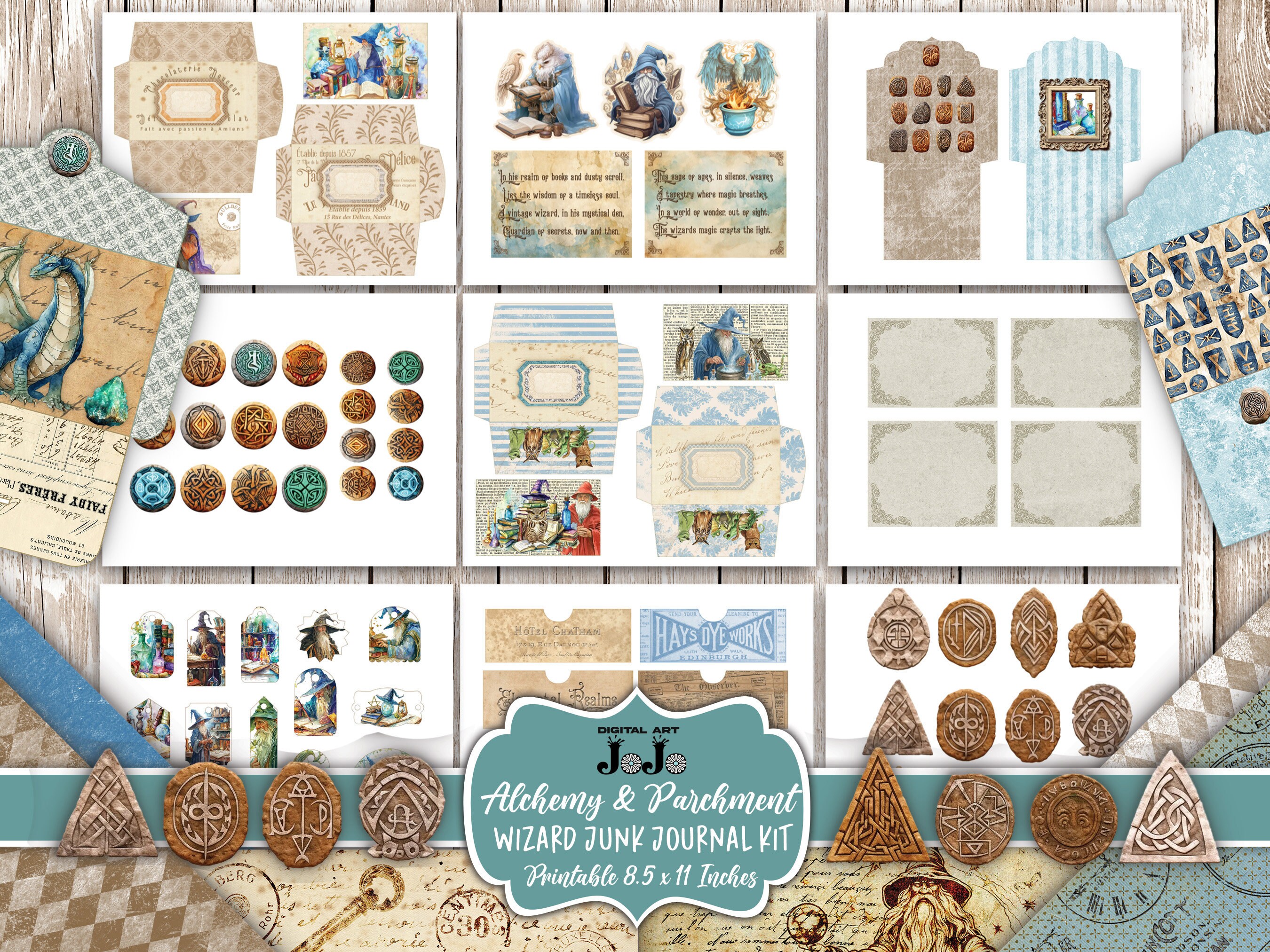 Wizard Junk Journal Kit, Printable Academia Pages, Scrapbook Paper Set ...