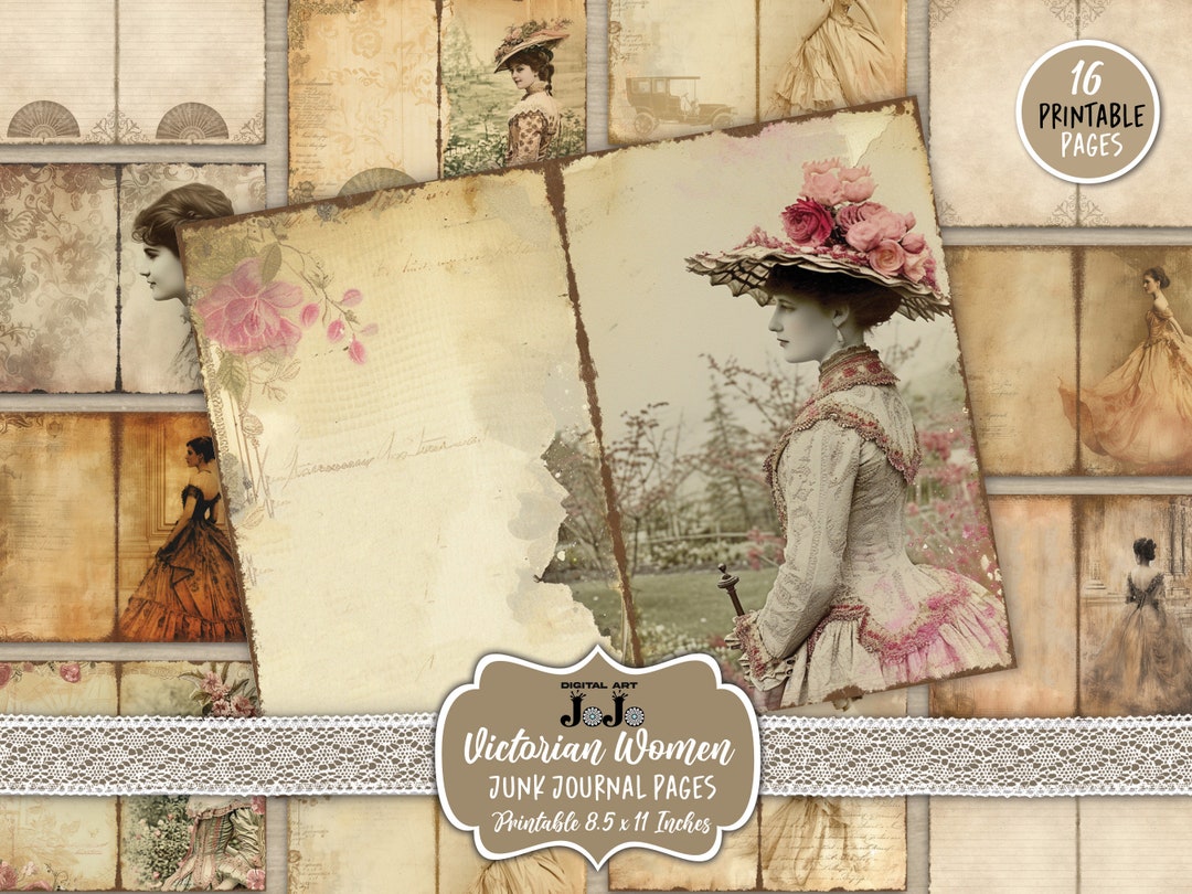 Victorian Woman Junk Journal Pages, Vintage Digital Papers Pack ...