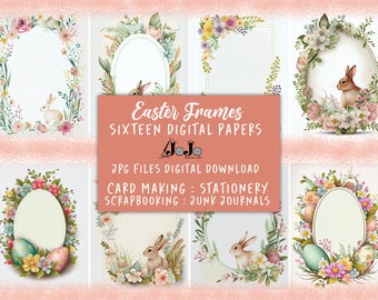Easter Frame Digital Paper, Easter Frame Clipart, Stationery, Card Making, Scrapbooking, Junk Journal, Easter Bunny, Chick, Eggs, Flowers