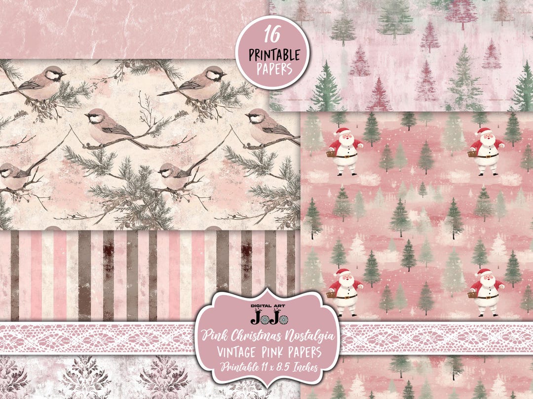 ヴィンテージクリスマスジャンクジャーナルペーパー、ピンクウィンター