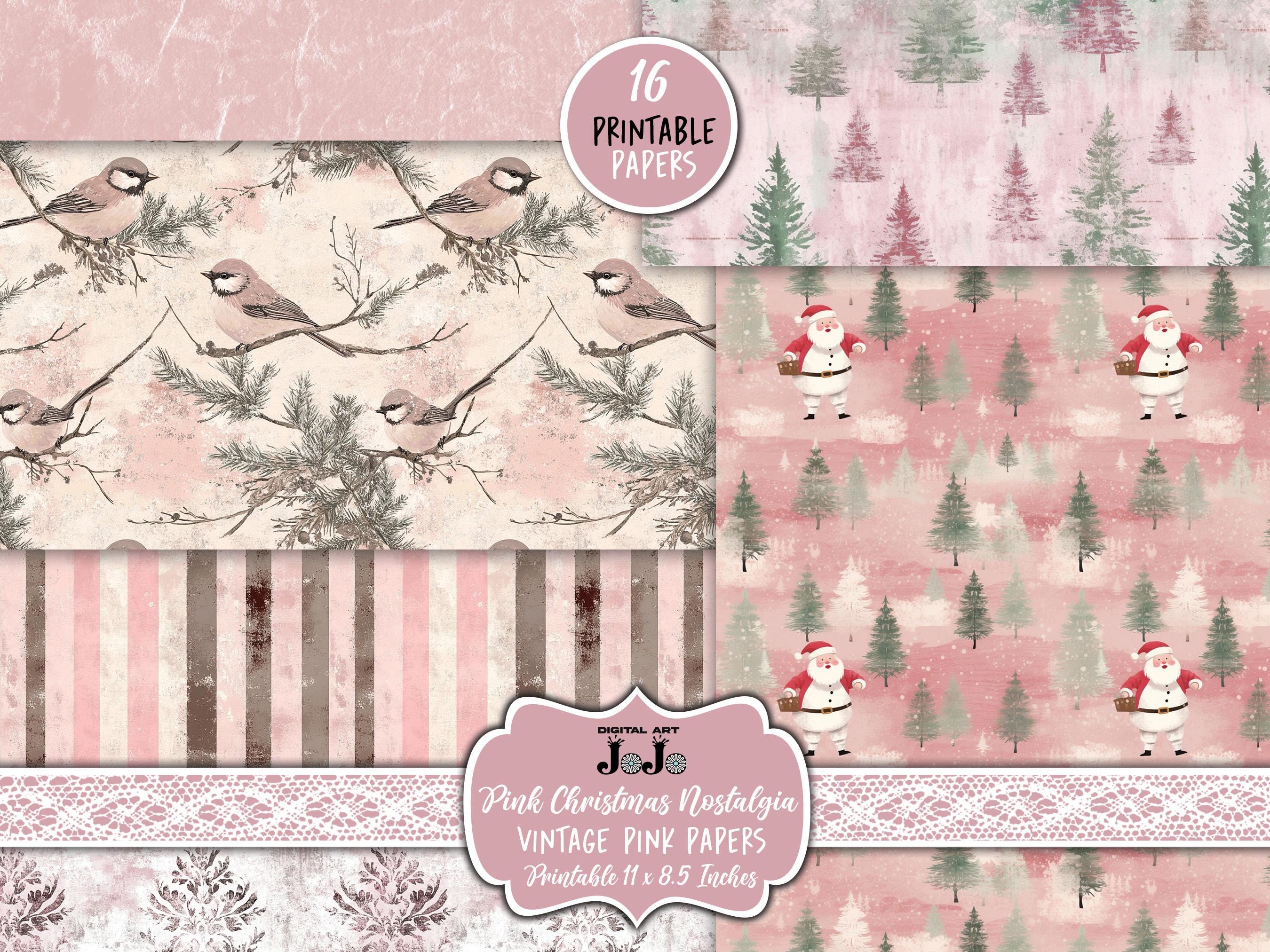 ヴィンテージクリスマスジャンクジャーナルペーパー、ピンクウィンター
