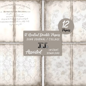Neutral Junk Journal Kit, Vintage Blank Journal Papers, Parchment, Collage Sheets, Printable Papers, Boho Pages, Victorian, Digital Download