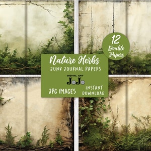 Vintage Nature Junk Journal Pages Kit, Herb Scrapbooking Papers, Forest Collage Sheets, Printable, Instant Download, Bomen, Bladeren, Grunge