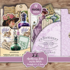 Apothecary Junk Journal Folio stampabili, portafoglio digitale scrapbook, kit artigianale semplice per erbe, porta carte regalo, oggetti effimeri vintage, Shabby Chic