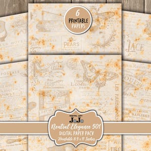 Neutral Junk Journal Papers Kit, Floral Cream Scrapbook Pages Set, Beige Stamped Collage Sheets Pack, Printable Ephemera, Instant Download