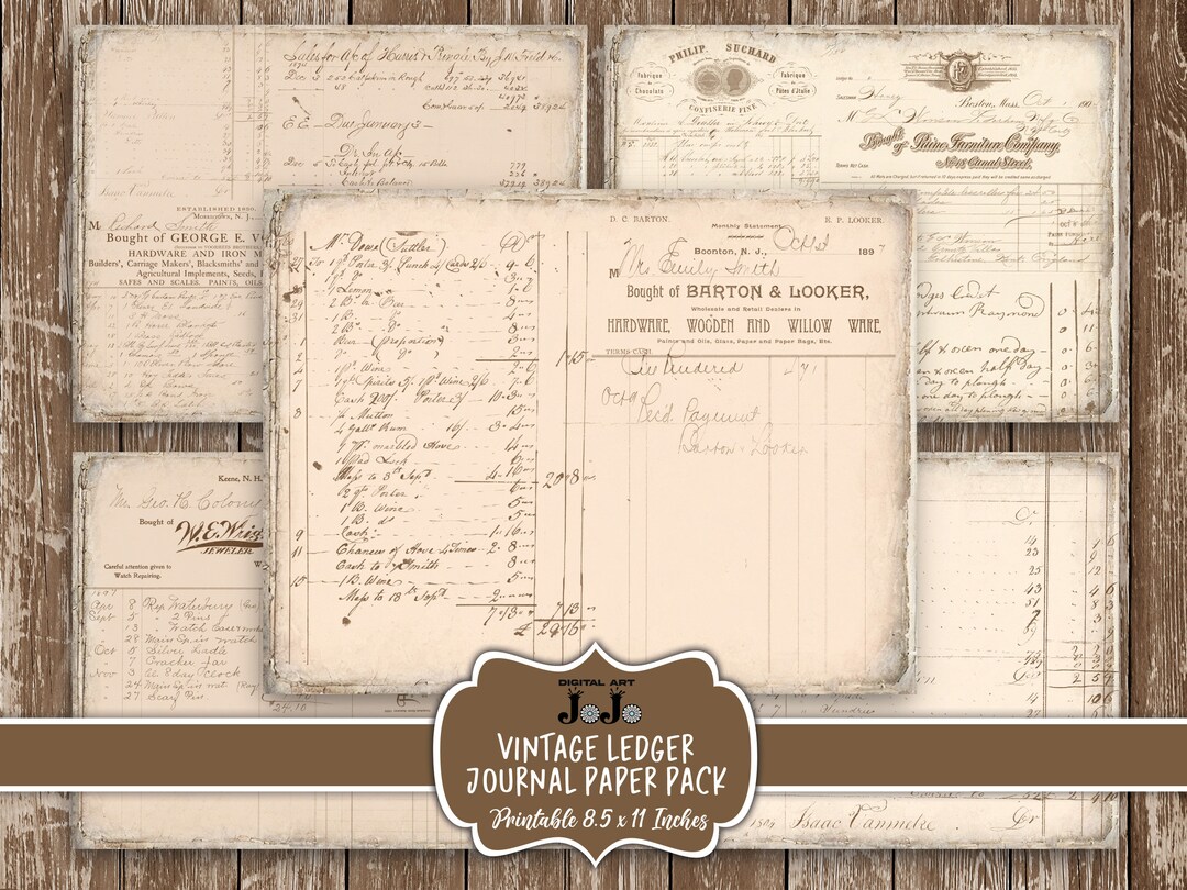 Neutral Junk Journal Ledger Papers, Handmade Printable Pages Pack