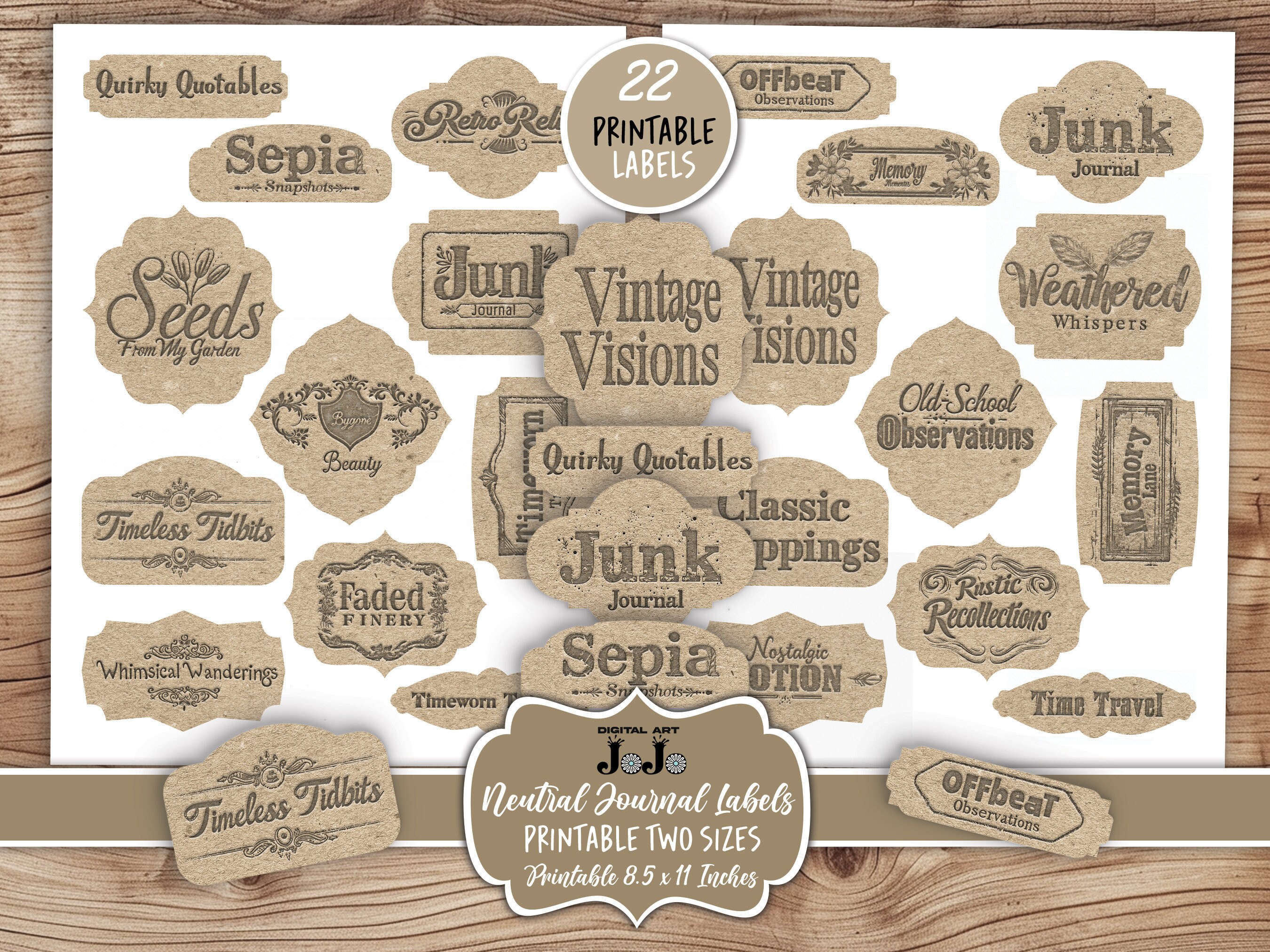 Neutral Junk Journal Printable Labels, 22 Labels in 2 Sizes, Instant ...